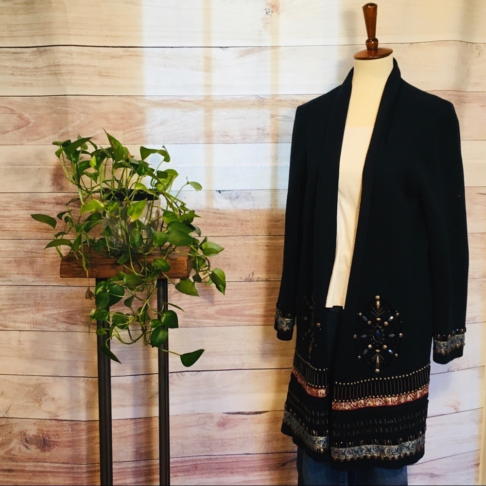 Chicos Long  Beaded Cardigan